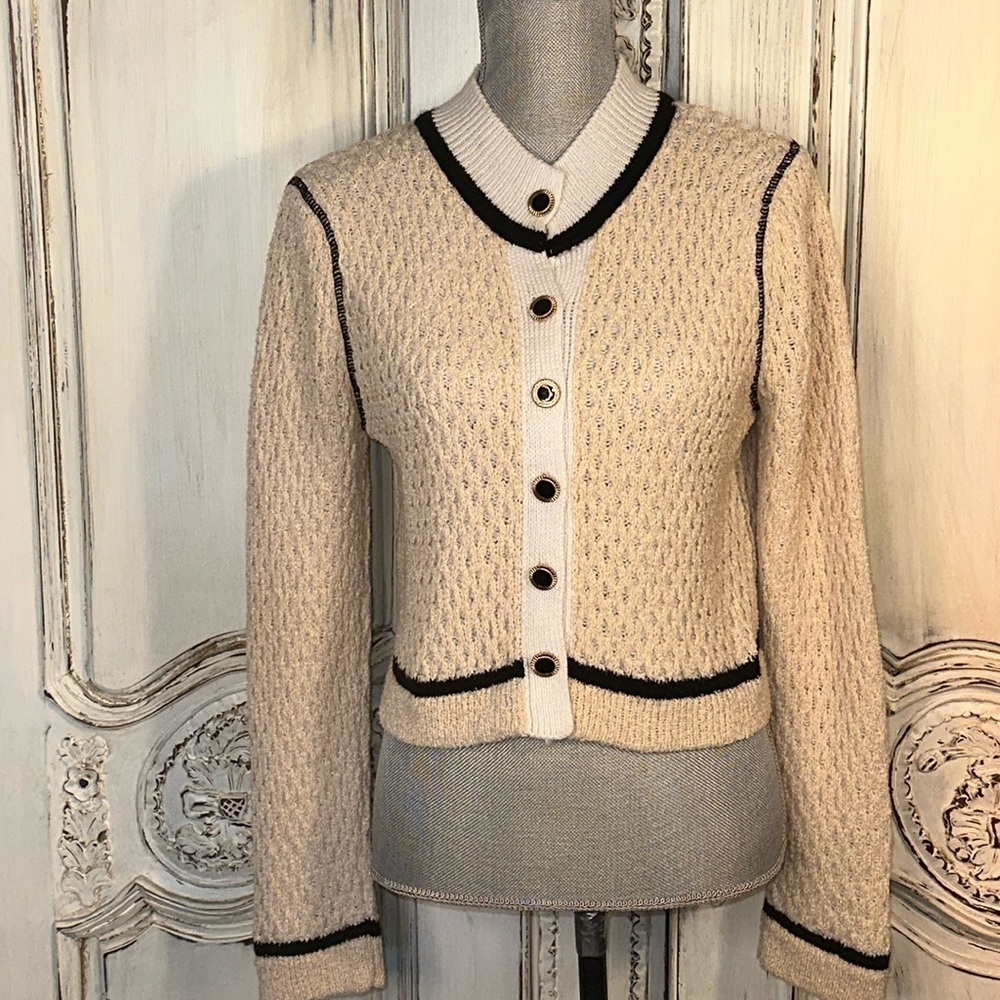 ASOS Classic Old Money Black Detailing on White and Cream Knit Crop Cardigan S/8